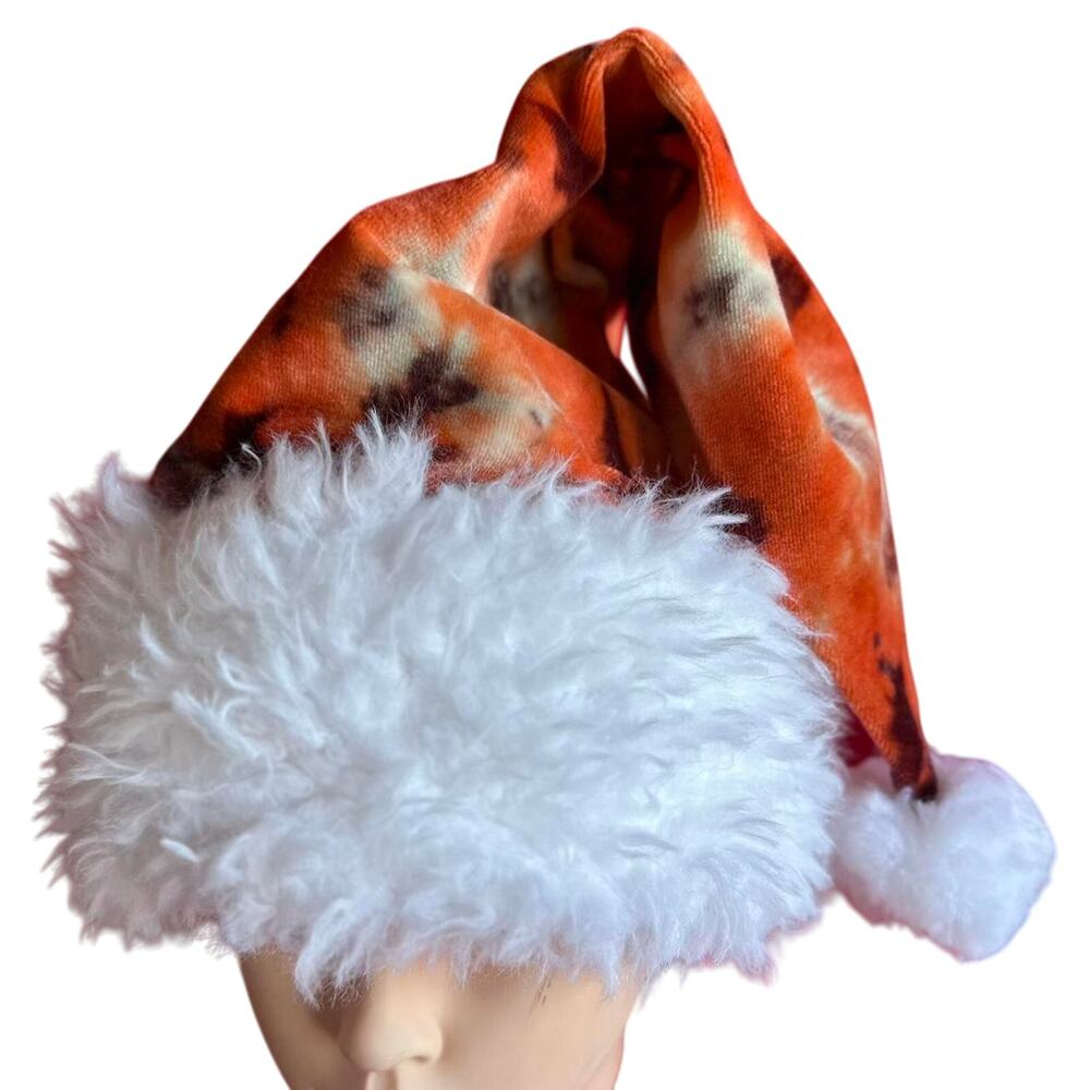 Santa Hat One Size Handmade Tie Dye Orange Hippie Holiday Christmas Gift NEW
